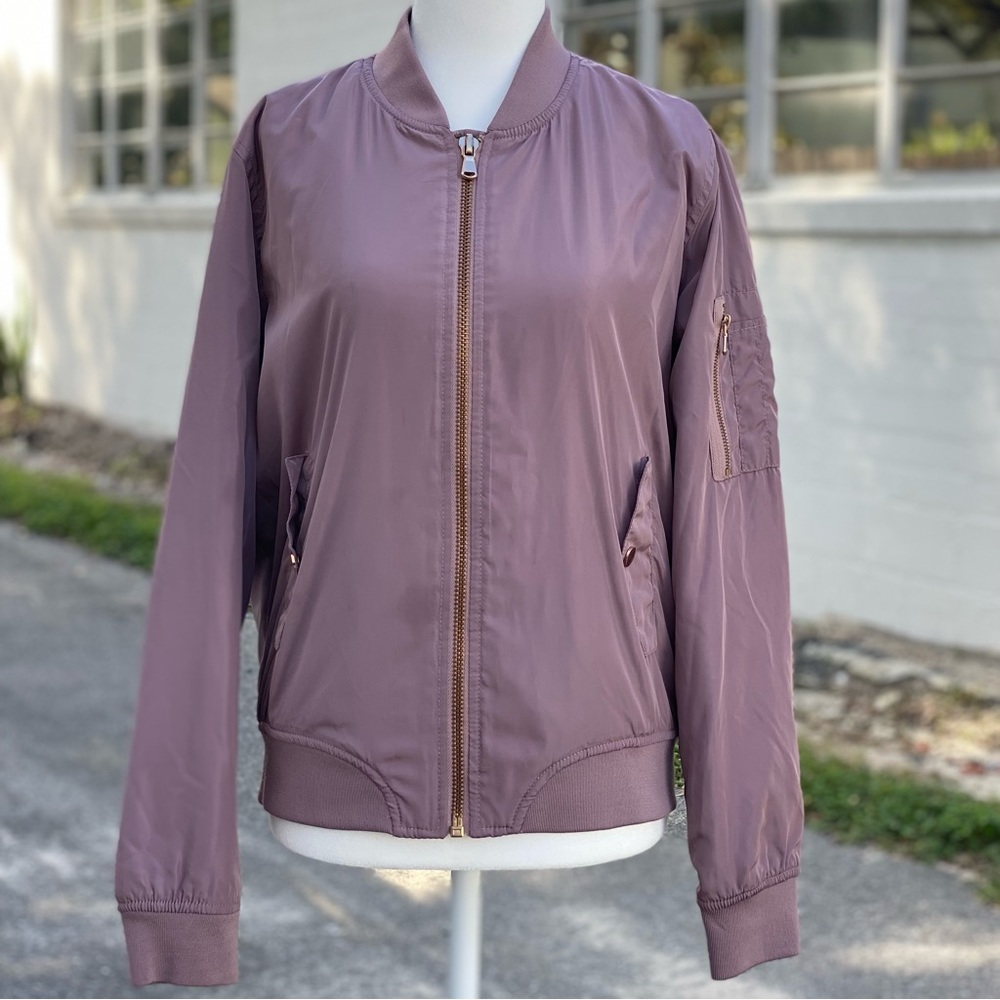 Ci Sono Lavender Polyester Bomber Jacket, Size M